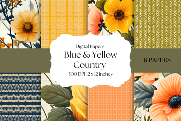 Blue and Yellow Country Style Papers: A Designer's Rustic Toolkit