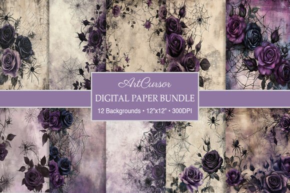 Dark Gothic Webs & Roses Digital Papers: A Creative Toolkit