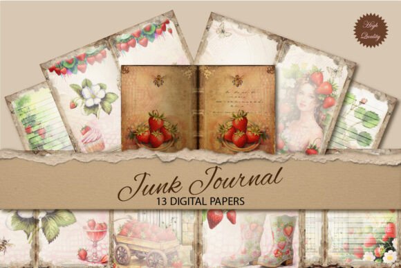 Embrace Vintage Charm with Strawberry Junk Journal Paper Background