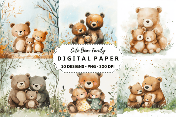 Watercolor Cute Bear Family Background: A Charming Design Asset